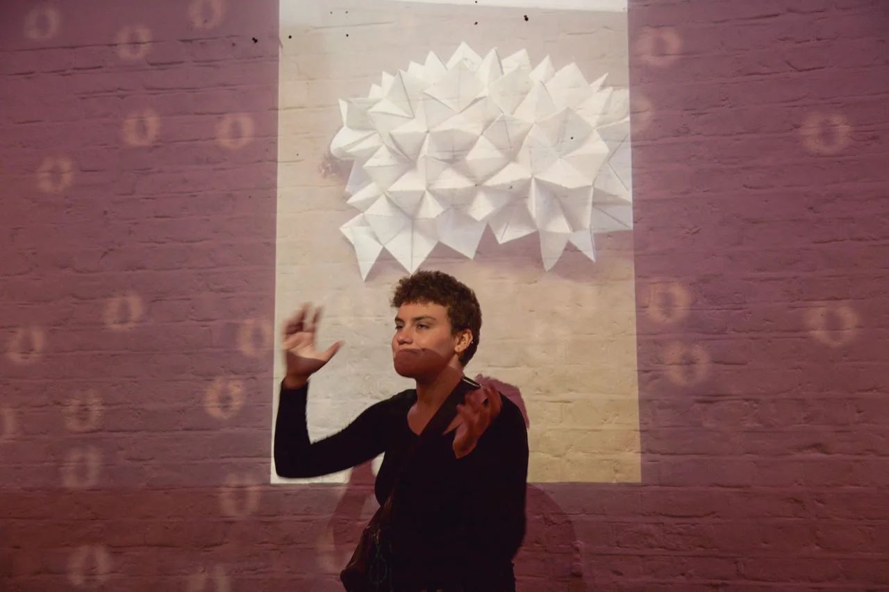 Person presenting at open projector event
