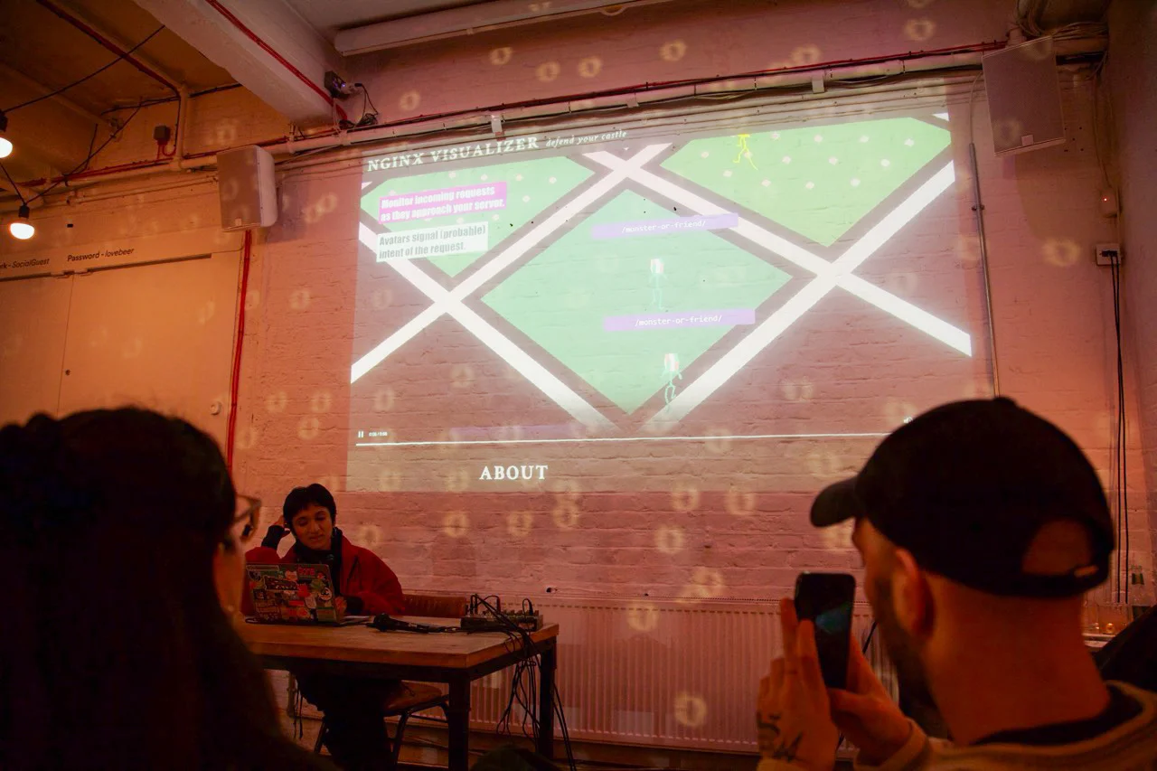 Person presenting at open projector event
