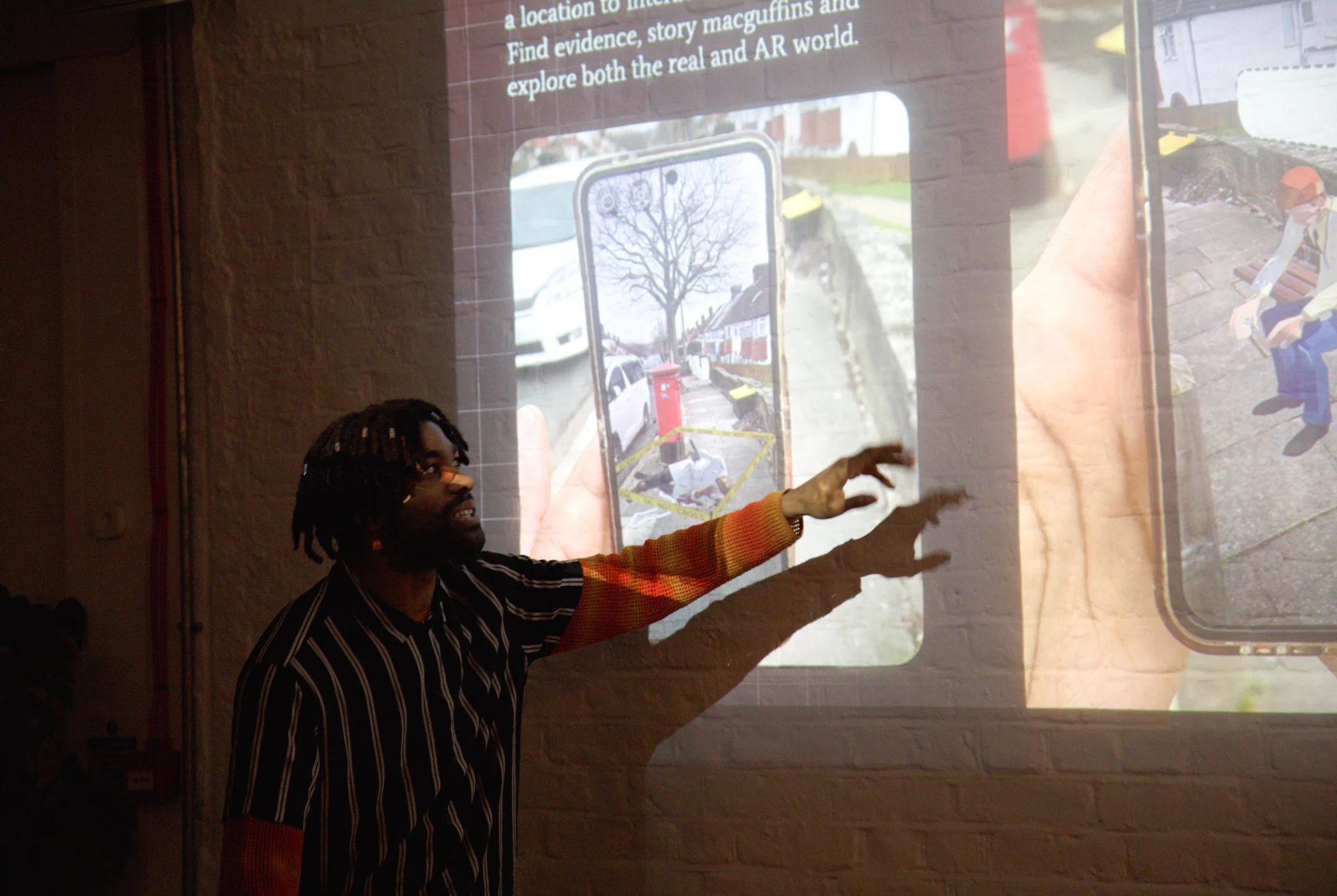 Person presenting at open projector event