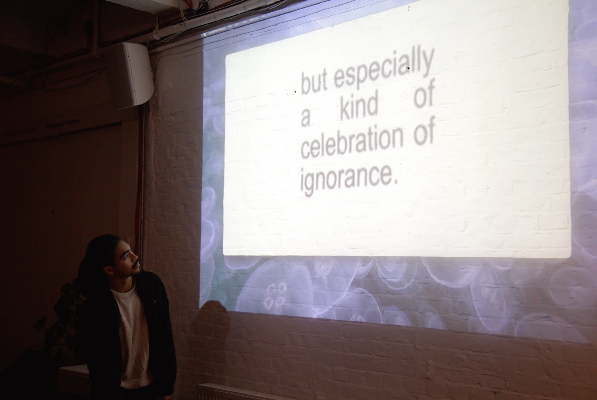Person presenting at open projector event