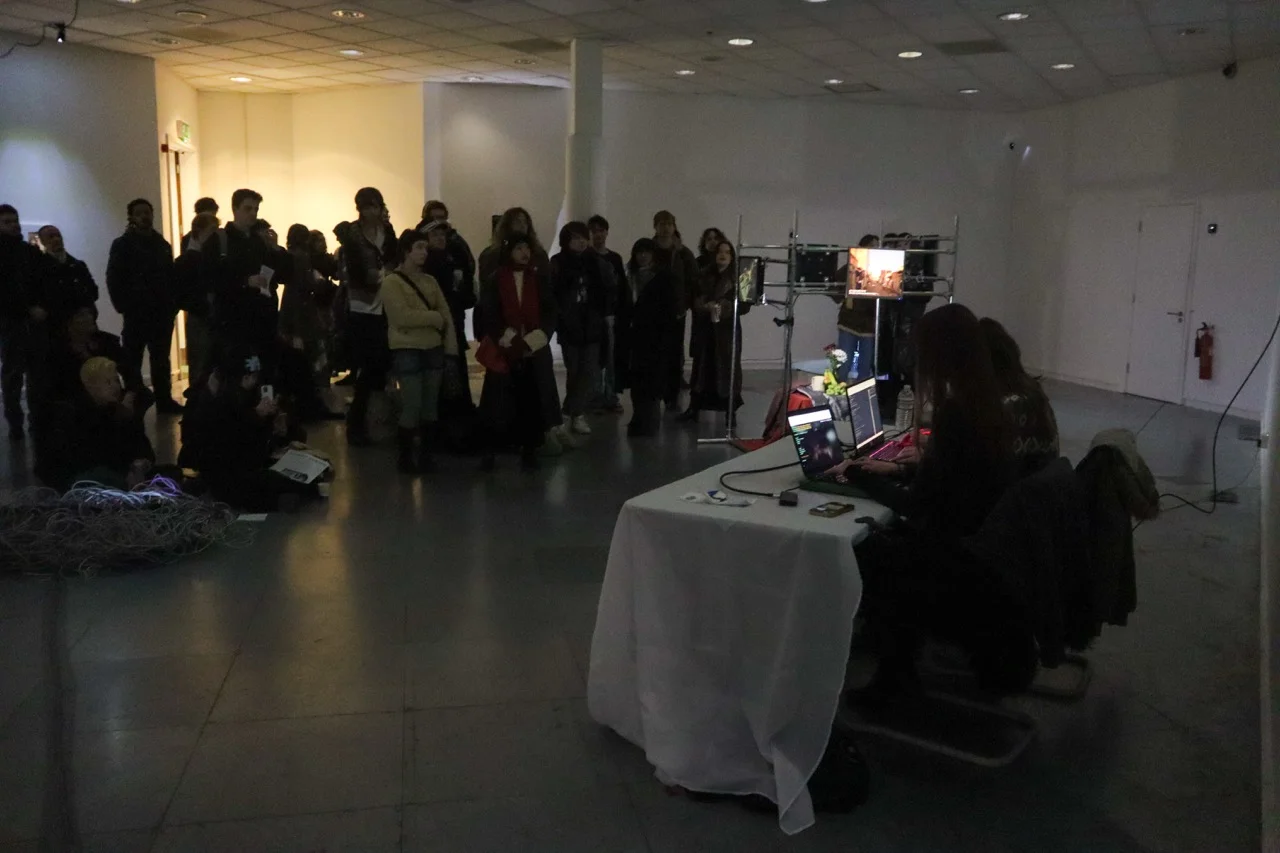 Audience and performance setup during Deposit Silk at Phreaking Collective, London, 2026