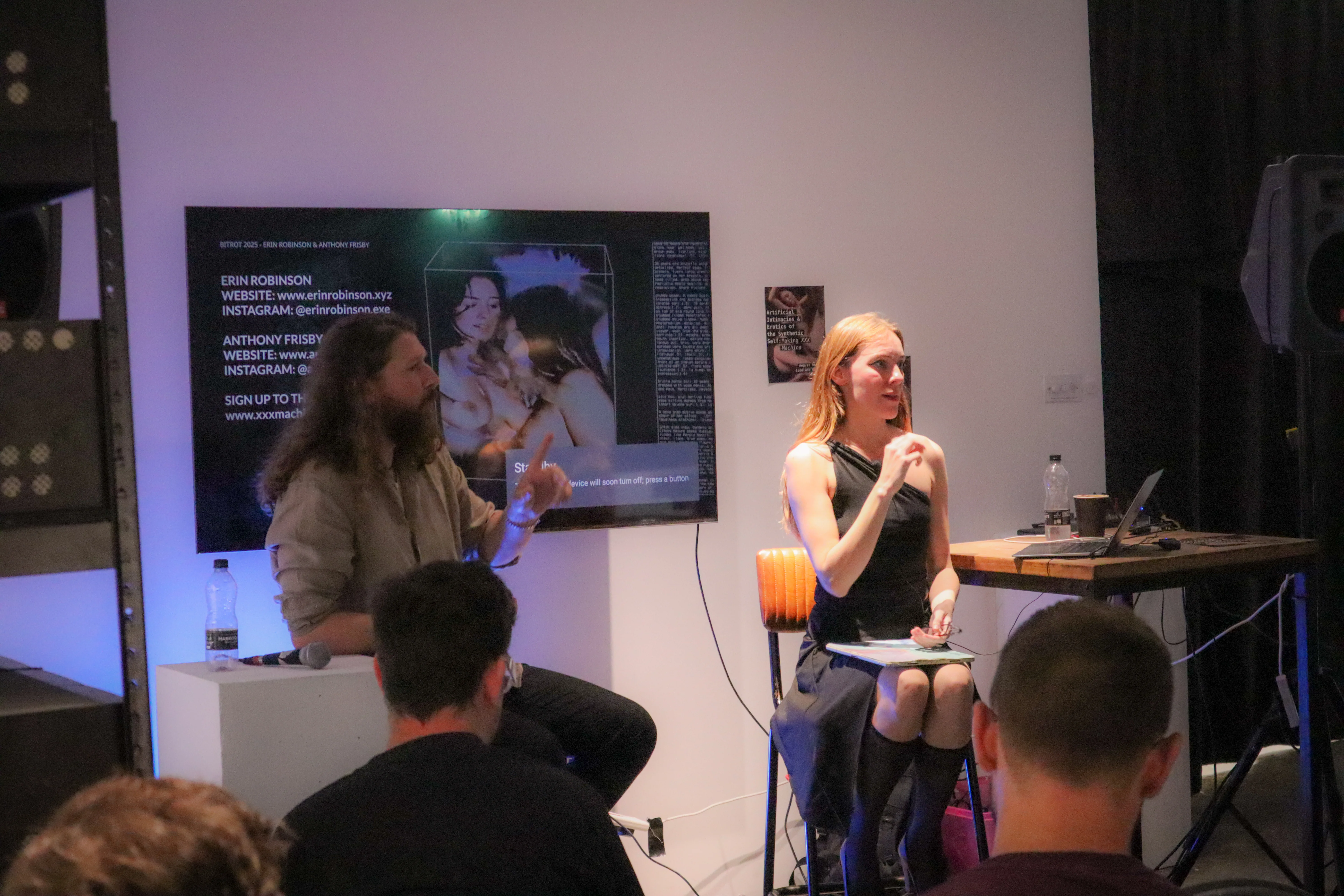 Audience at Erin Robinson and Anthony Frisby's Artificial Intimacies lecture, BitRot, Phreaking Collective, London, 2025