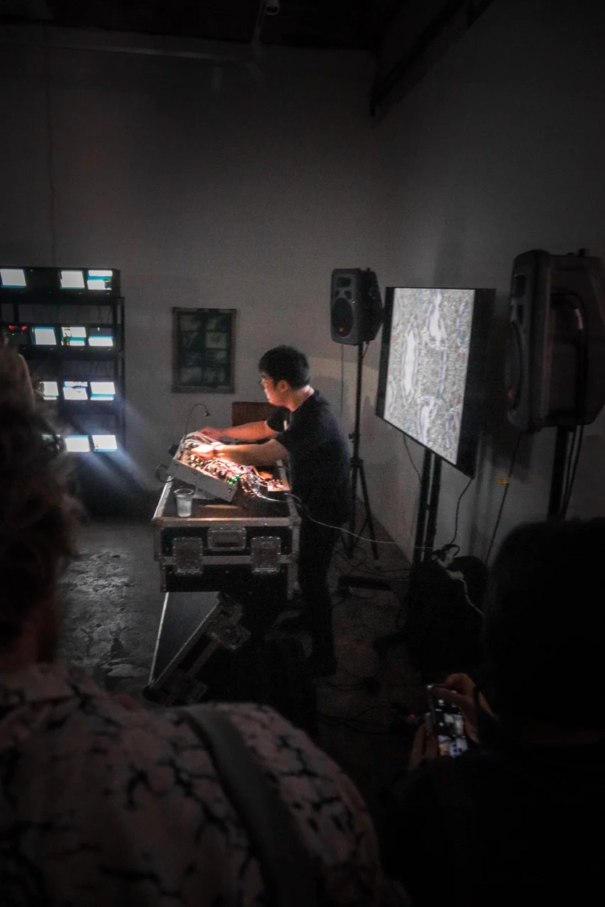 Yiding Zhang using a modular synthesizer at BitRot, Phreaking Collective, London, 2025