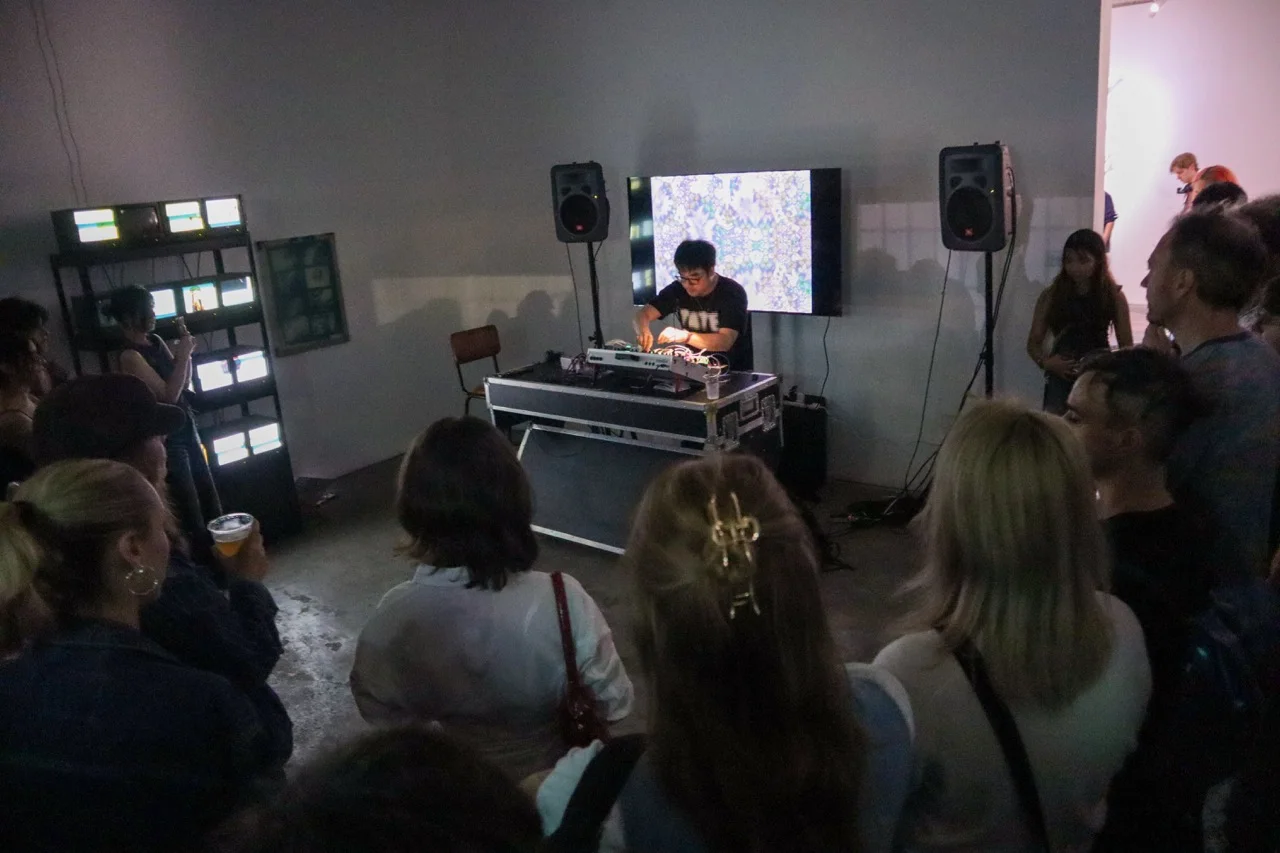 Audience and performance setup during Yiding Zhang's set at Phreaking Collective, London, 2025